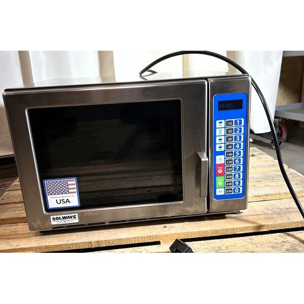 Scratch and Dent Solwave Ameri-Series Medium-Duty Stainless Steel Commercial Microwave with Push Button Controls - 120V, 1,200W