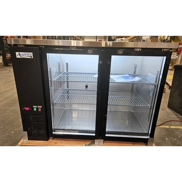 Scratch and Dent Avantco UBB-48G-HC 48" Black Counter Height Narrow Glass Door Back Bar Refrigerator with LED Lighting