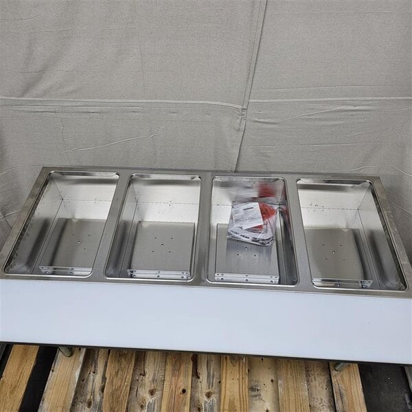 Scratch and Dent ServIt GST-4WE-LP Four Pan Open Well Liquid Propane Steam Table with Undershelf - 14,000 BTU