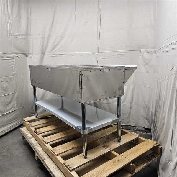 Scratch and Dent ServIt GST-4WE-LP Four Pan Open Well Liquid Propane Steam Table with Undershelf - 14,000 BTU