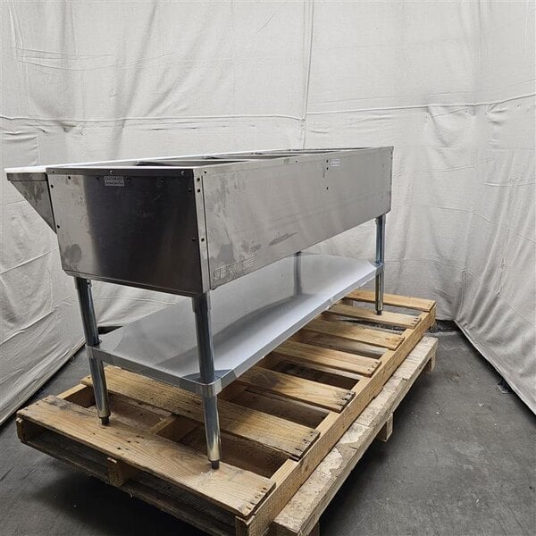 Scratch and Dent ServIt GST-4WE-LP Four Pan Open Well Liquid Propane Steam Table with Undershelf - 14,000 BTU