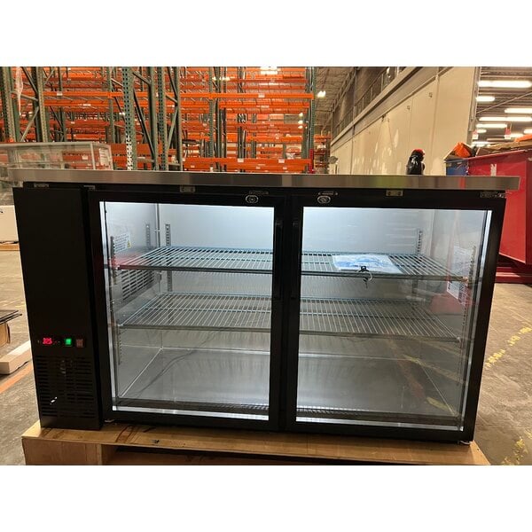 Scratch and Dent Avantco UBB-60G-HC 60" Black Counter Height Narrow Glass Door Back Bar Refrigerator with LED Lighting
