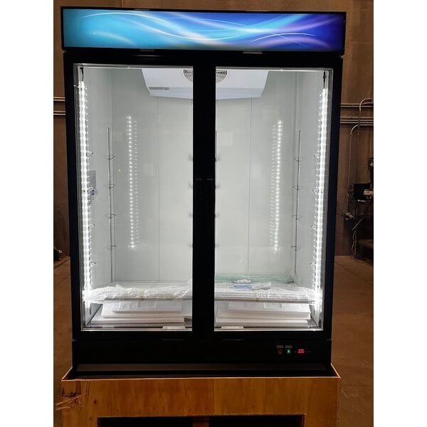 Scratch and Dent Avantco GDC-49-HC 53" Black Swing Glass Door Merchandiser Refrigerator with LED Lighting