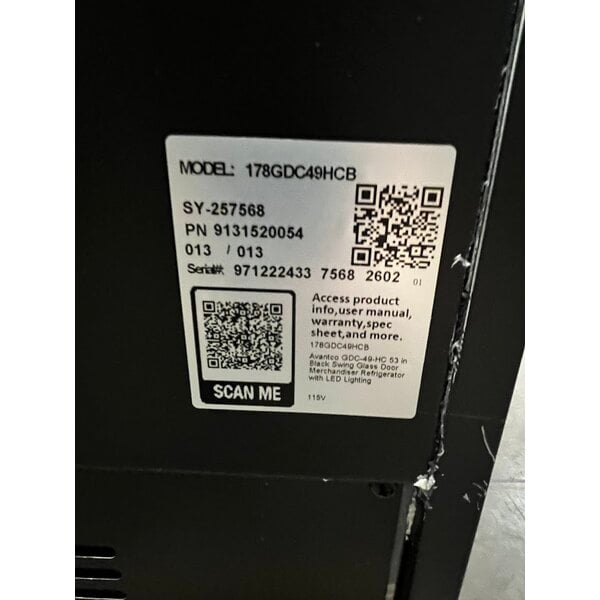 Scratch and Dent Avantco GDC-49-HC 53" Black Swing Glass Door Merchandiser Refrigerator with LED Lighting
