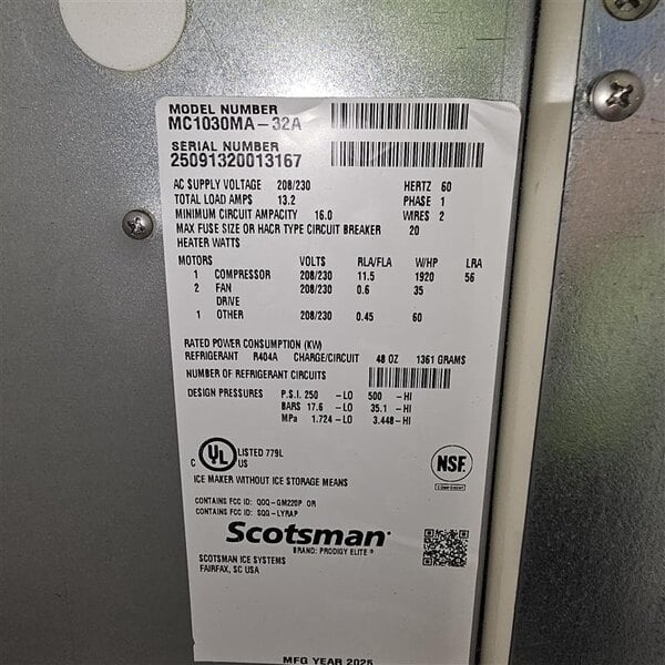 Scratch and Dent Scotsman MC1030MA-32 Prodigy Elite® Series 30" Air-Cooled Medium Cube Ice Machine - 1077 lb., 208/230V