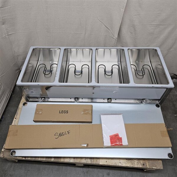Scratch and Dent ServIt Four Pan Open Well Electric Steam Table with Adjustable Undershelf - 208/240V, 3000W