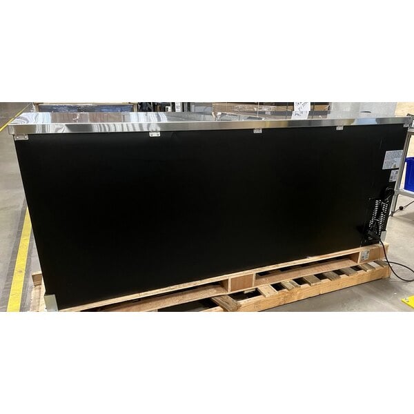 Scratch and Dent Avantco UBB-4G-HC 90" Black Counter Height Glass Door Back Bar Refrigerator with LED Lighting