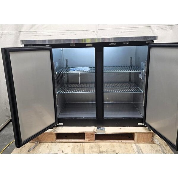 Scratch and Dent Avantco UBB-48-HC 48" Black Counter Height Narrow Solid Door Back Bar Refrigerator with LED Lighting