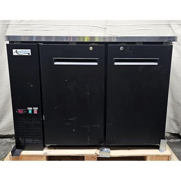 Scratch and Dent Avantco UBB-48-HC 48" Black Counter Height Narrow Solid Door Back Bar Refrigerator with LED Lighting
