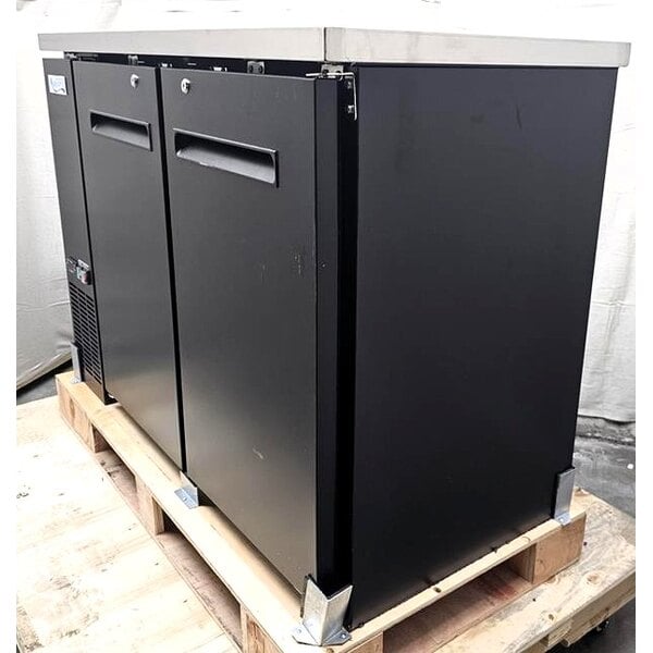 Scratch and Dent Avantco UBB-48-HC 48" Black Counter Height Narrow Solid Door Back Bar Refrigerator with LED Lighting