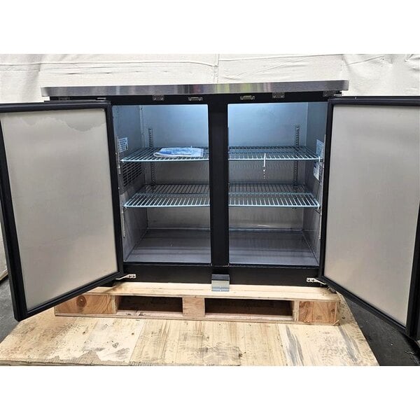 Scratch and Dent Avantco UBB-48-HC 48" Black Counter Height Narrow Solid Door Back Bar Refrigerator with LED Lighting