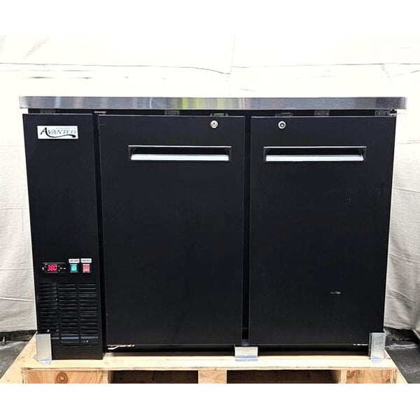 Scratch and Dent Avantco UBB-48-HC 48" Black Counter Height Narrow Solid Door Back Bar Refrigerator with LED Lighting