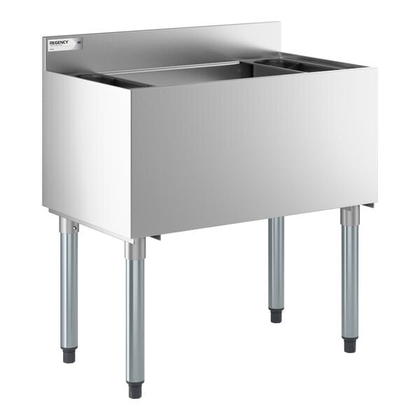 Scratch and Dent Regency 18" x 30" Stainless Steel Underbar Ice Bin with Bottle Holders - 98 lb.