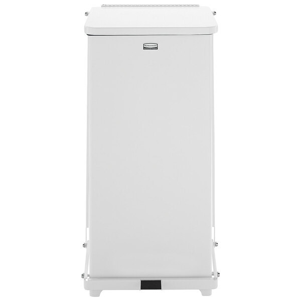 Scratch and Dent Rubbermaid® FGST24EPLWH The Defenders 13 Gallon Steel White Square Medical Step Can with Rigid Plastic Liner
