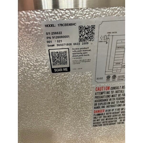 Scratch and Dent Avantco CBE-48-HC 48" 2 Drawer Refrigerated Chef Base