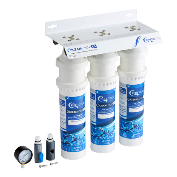 Scratch and Dent C Pure Oceanloch+ L3 Triple Water Filtration System with Oceanloch+ L3 Cartridges and Outlet Pressure Gauge 1 Micron Rating and 5 GPM