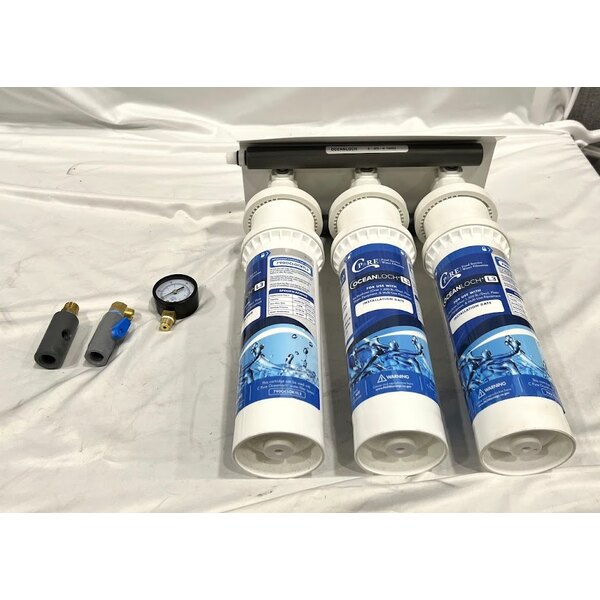 Scratch and Dent C Pure Oceanloch+ L3 Triple Water Filtration System with Oceanloch+ L3 Cartridges and Outlet Pressure Gauge 1 Micron Rating and 5 GPM