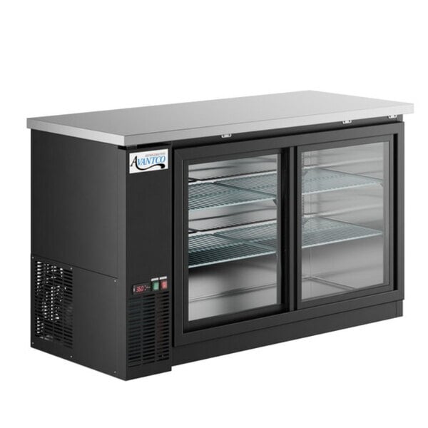 Scratch and Dent Avantco UBB-60S-HC 60" Black Counter Height Narrow Sliding Glass Door Back Bar Refrigerator with LED Lighting