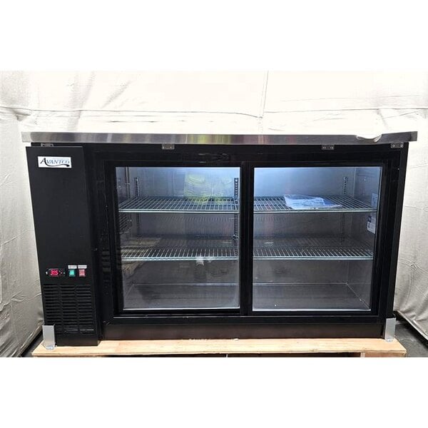 Scratch and Dent Avantco UBB-60S-HC 60" Black Counter Height Narrow Sliding Glass Door Back Bar Refrigerator with LED Lighting