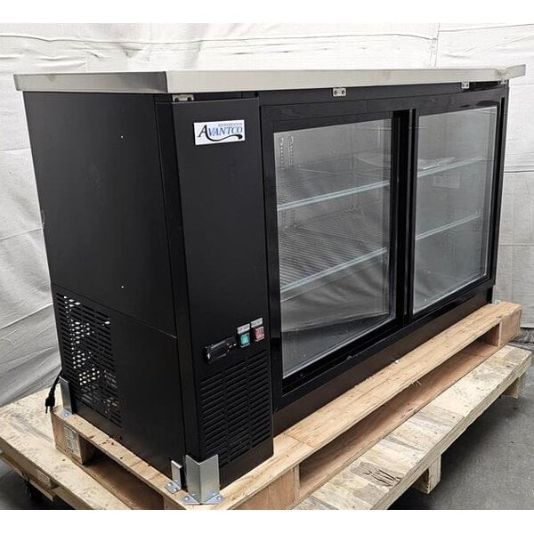 Scratch and Dent Avantco UBB-60S-HC 60" Black Counter Height Narrow Sliding Glass Door Back Bar Refrigerator with LED Lighting