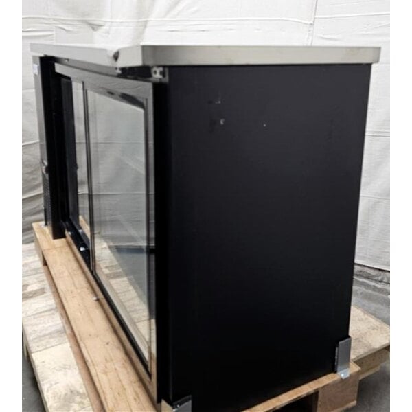 Scratch and Dent Avantco UBB-60S-HC 60" Black Counter Height Narrow Sliding Glass Door Back Bar Refrigerator with LED Lighting