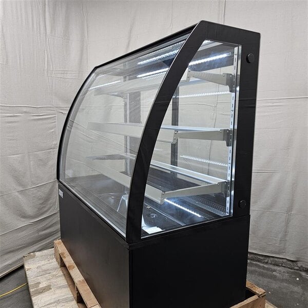 Scratch and Dent Avantco BCTD-48 48" Black 3-Shelf Curved Glass Dry Bakery Display Case with LED Lighting