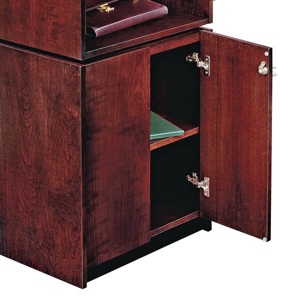 Scratch and Dent Oklahoma Sound M950/901-MY/WT/LWM-5 Mahogany on Walnut Finish Veneer Combination Floor Lectern with Sound, Wireless Handheld Microphone, and Rechargeable Battery