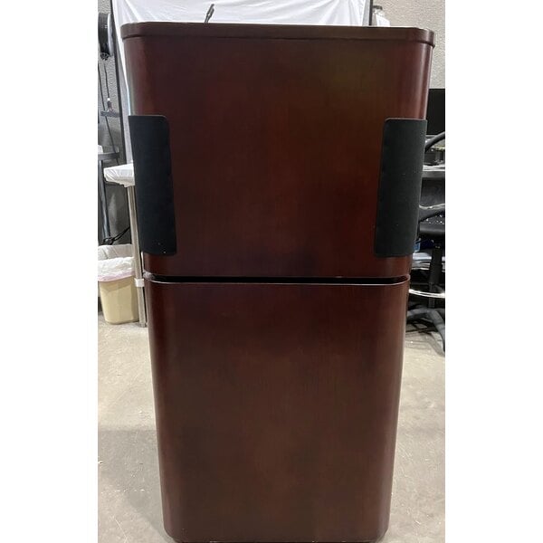 Scratch and Dent Oklahoma Sound M950/901-MY/WT/LWM-5 Mahogany on Walnut Finish Veneer Combination Floor Lectern with Sound, Wireless Handheld Microphone, and Rechargeable Battery