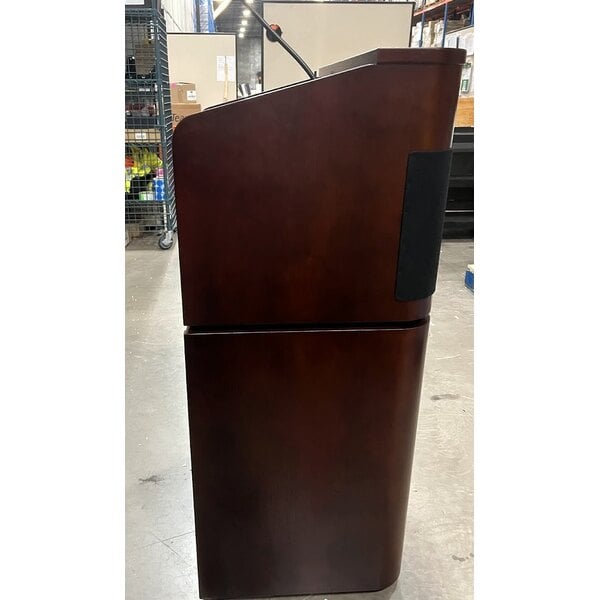 Scratch and Dent Oklahoma Sound M950/901-MY/WT/LWM-5 Mahogany on Walnut Finish Veneer Combination Floor Lectern with Sound, Wireless Handheld Microphone, and Rechargeable Battery