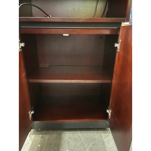 Scratch and Dent Oklahoma Sound M950/901-MY/WT/LWM-5 Mahogany on Walnut Finish Veneer Combination Floor Lectern with Sound, Wireless Handheld Microphone, and Rechargeable Battery