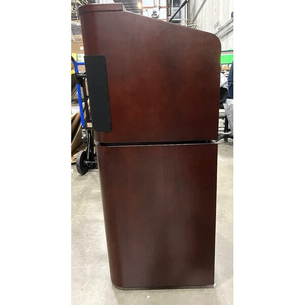 Scratch and Dent Oklahoma Sound M950/901-MY/WT/LWM-5 Mahogany on Walnut Finish Veneer Combination Floor Lectern with Sound, Wireless Handheld Microphone, and Rechargeable Battery