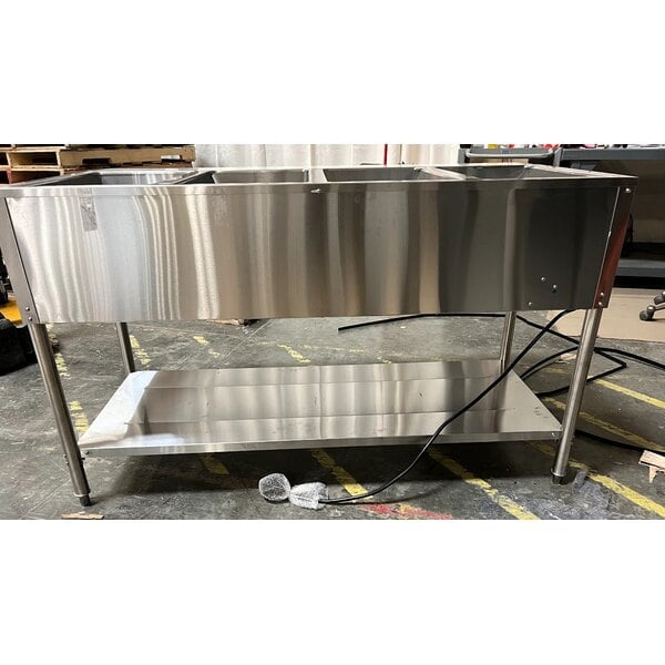 Scratch and Dent Avantco STE-4SA Four Pan Open Well Electric Steam Table with Undershelf - 120V, 2000W