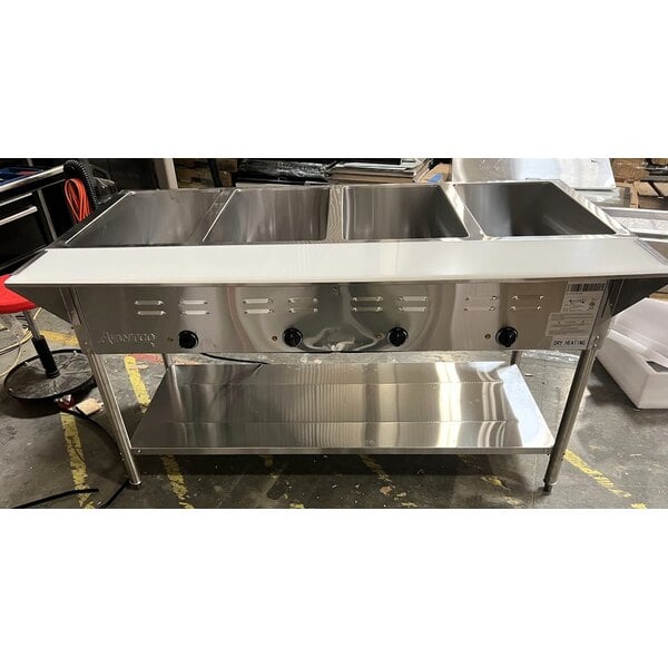 Scratch and Dent Avantco STE-4SA Four Pan Open Well Electric Steam Table with Undershelf - 120V, 2000W