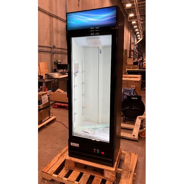 Scratch and Dent Avantco GDC-15-HC 25 5/8" Black Swing Glass Door Merchandiser Refrigerator with LED Lighting