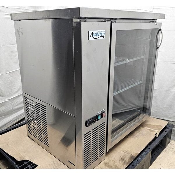 Scratch and Dent Avantco UBB-36G-HC-S 36" Stainless Steel Counter Height Glass Door Back Bar Refrigerator with LED Lighting