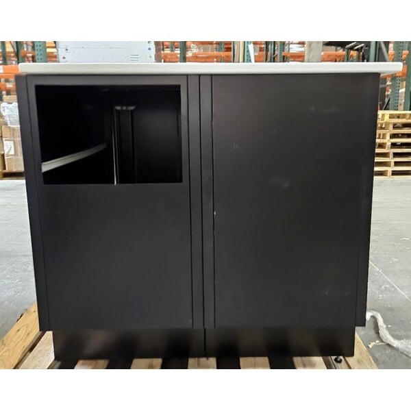 Scratch and Dent ShopCo 36 3/4" x 30 3/8" x 34" Modular Food and Beverage Cabinet with 1/2 Trash Receptacle - Formica Doors and Marble Counter