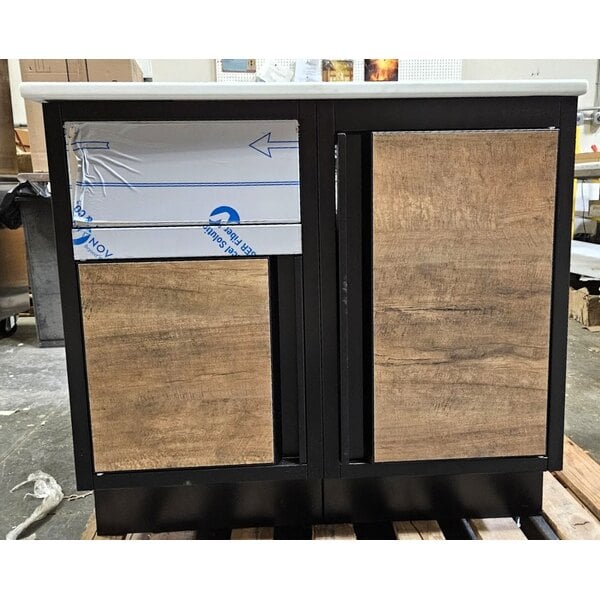 Scratch and Dent ShopCo 36 3/4" x 30 3/8" x 34" Modular Food and Beverage Cabinet with 1/2 Trash Receptacle - Formica Doors and Marble Counter