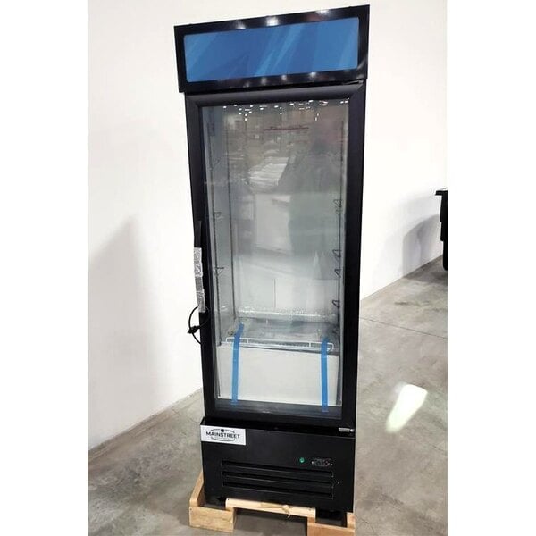Scratch and Dent MainStreet Equipment GMC-12 23 5/8" Black Swing Glass Door Merchandiser Refrigerator - 120V