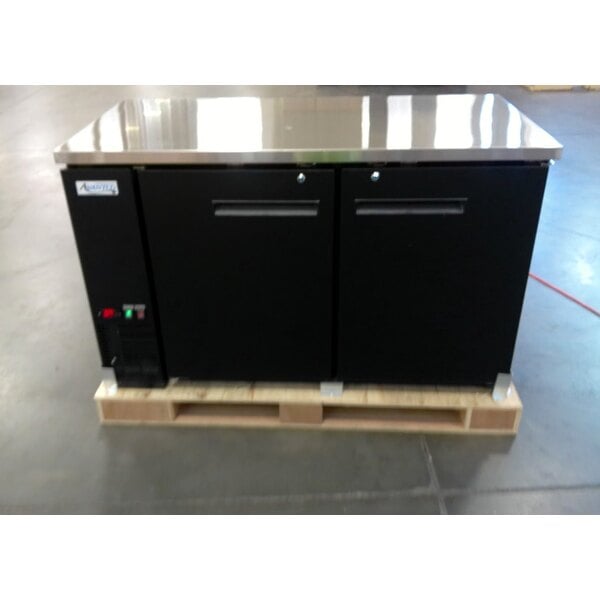 Scratch and Dent Avantco UBB-2-HC 59" Black Counter Height Solid Door Back Bar Refrigerator with LED Lighting