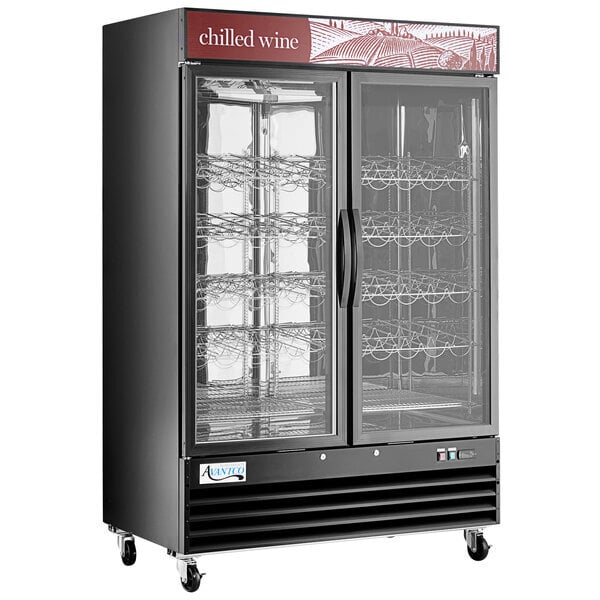 Scratch and Dent Avantco GDW-49-BB 53" Black Two Door Wine Merchandiser with Black Interior