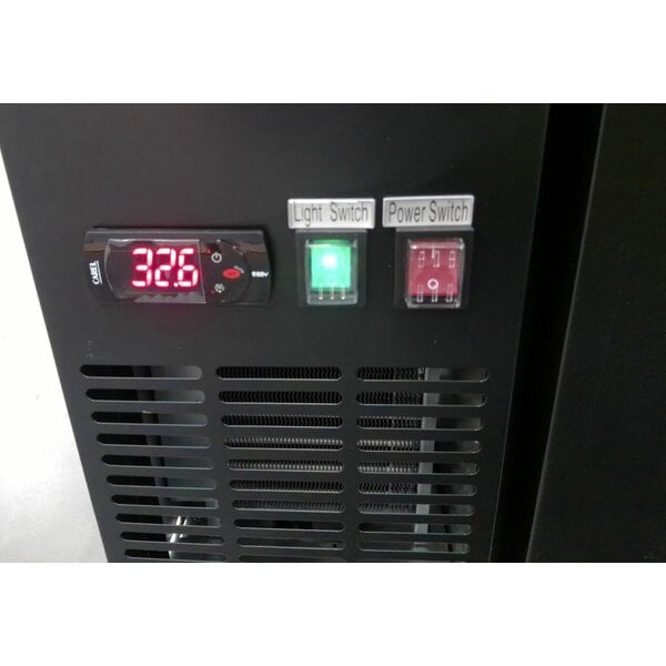 Scratch and Dent Avantco UBB-4G-HC 90" Black Counter Height Glass Door Back Bar Refrigerator with LED Lighting