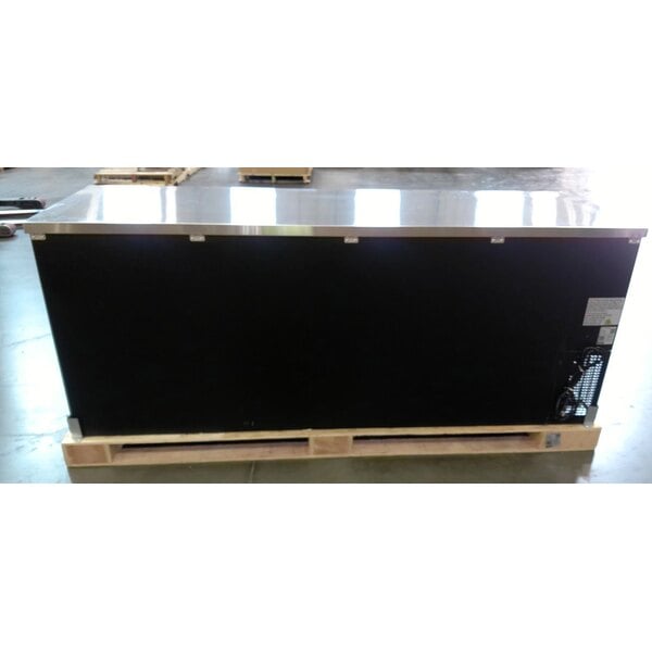 Scratch and Dent Avantco UBB-4G-HC 90" Black Counter Height Glass Door Back Bar Refrigerator with LED Lighting