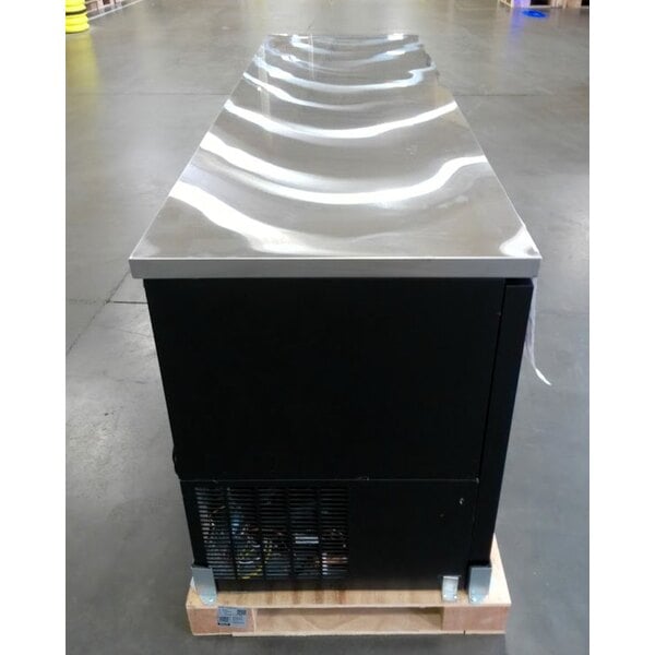 Scratch and Dent Avantco UBB-4G-HC 90" Black Counter Height Glass Door Back Bar Refrigerator with LED Lighting