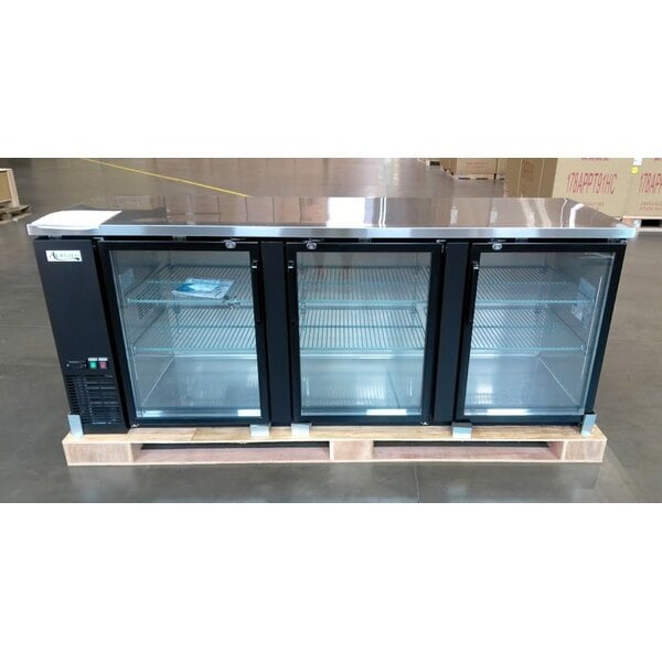 Scratch and Dent Avantco UBB-4G-HC 90" Black Counter Height Glass Door Back Bar Refrigerator with LED Lighting