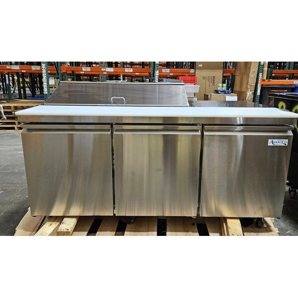 Scratch and Dent Avantco SS-PT-71-12-C 70" 3 Door Stainless Steel Refrigerated Sandwich Prep Table with Workstation and Extra Deep Cutting Board