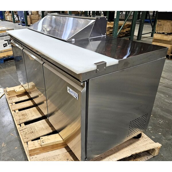 Scratch and Dent Avantco SS-PT-71-12-C 70" 3 Door Stainless Steel Refrigerated Sandwich Prep Table with Workstation and Extra Deep Cutting Board