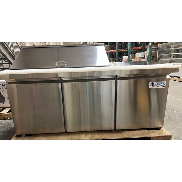 Scratch and Dent Avantco SS-PT-71M-18-A 70" 3 Door Mega Top Stainless Steel ADA Height Refrigerated Sandwich Prep Table with Workstation