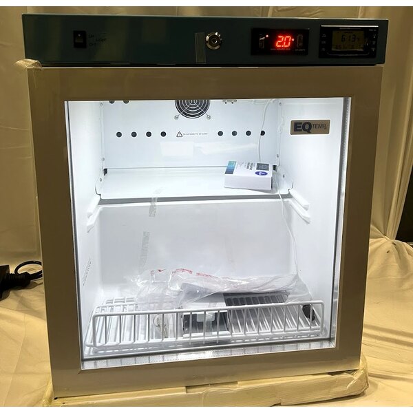 Scratch and Dent Summit Appliance ACR162GNSF456 EQTemp ACR Series 1.58 Cu. Ft. White / Blue Compact Glass Door Reach-In Medical Refrigerator with Temperature-Monitored Vaccine Storage - 115V