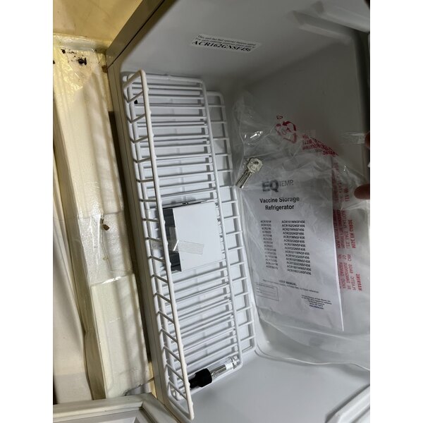 Scratch and Dent Summit Appliance ACR162GNSF456 EQTemp ACR Series 1.58 Cu. Ft. White / Blue Compact Glass Door Reach-In Medical Refrigerator with Temperature-Monitored Vaccine Storage - 115V