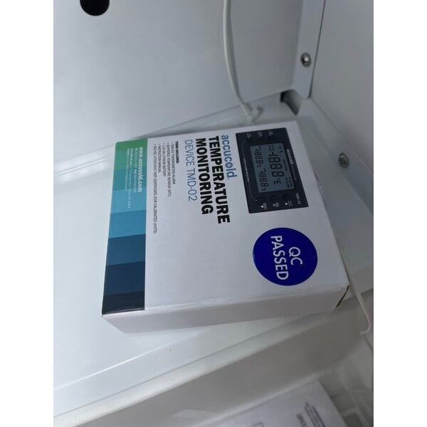 Scratch and Dent Summit Appliance ACR162GNSF456 EQTemp ACR Series 1.58 Cu. Ft. White / Blue Compact Glass Door Reach-In Medical Refrigerator with Temperature-Monitored Vaccine Storage - 115V